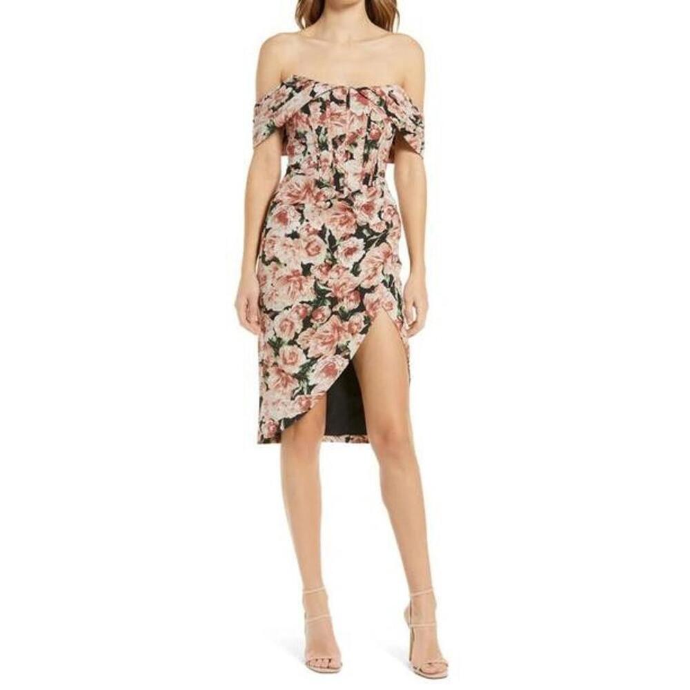 Lavish Alice Off‑Shoulder Corset Dark Floral Dress Size 8